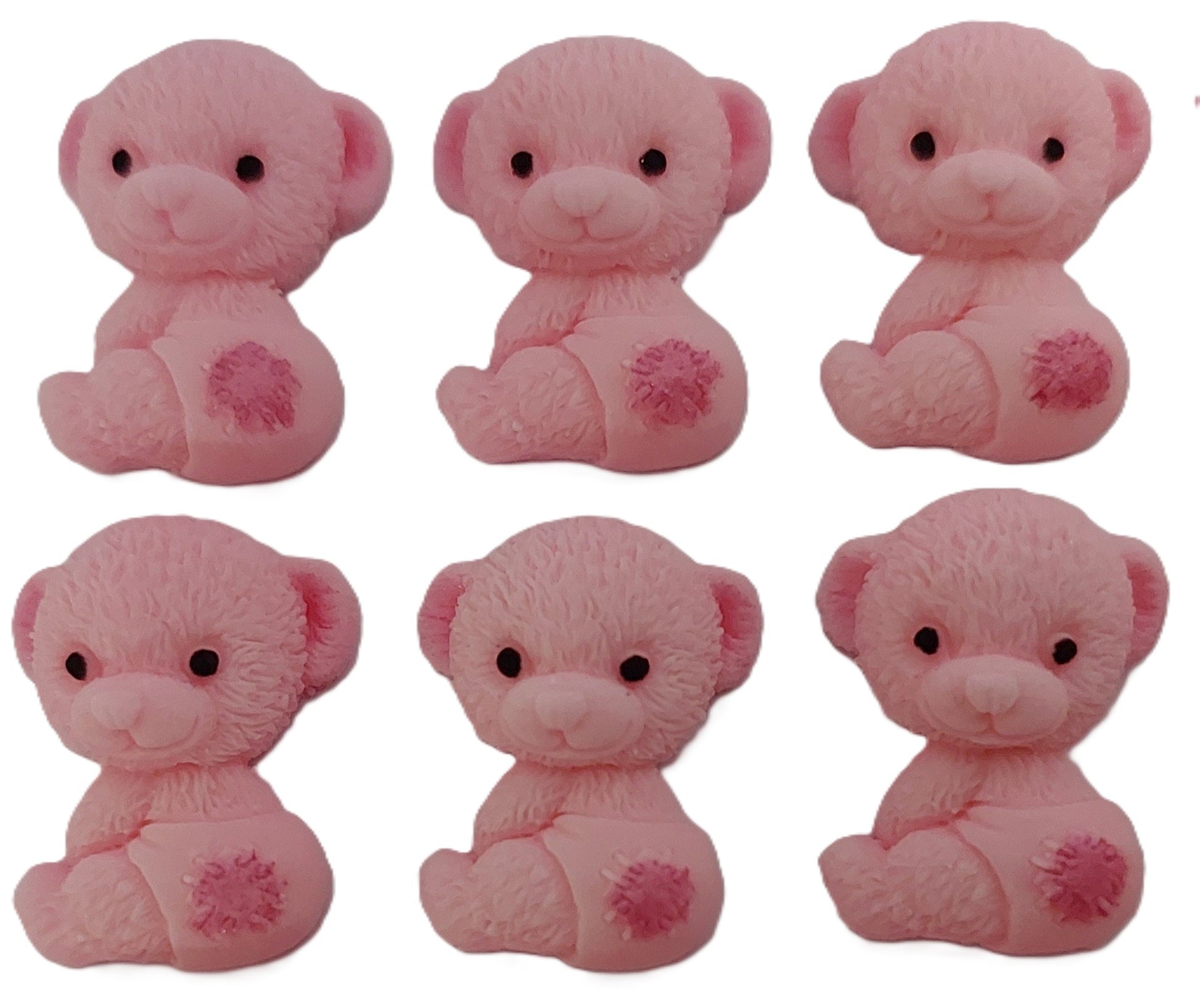 Small pink baby teddy bears with nappy on. Edible fondant decorations by Cake Candy NZ