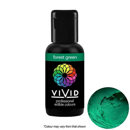 Vivid forest green edible colorant bottle with a close-up of the color on a white background