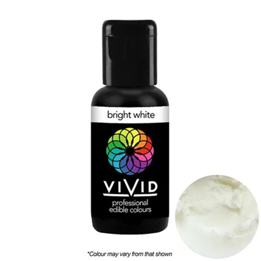 Bottle of Vivid professional edible colors with a bright white sample on a white background